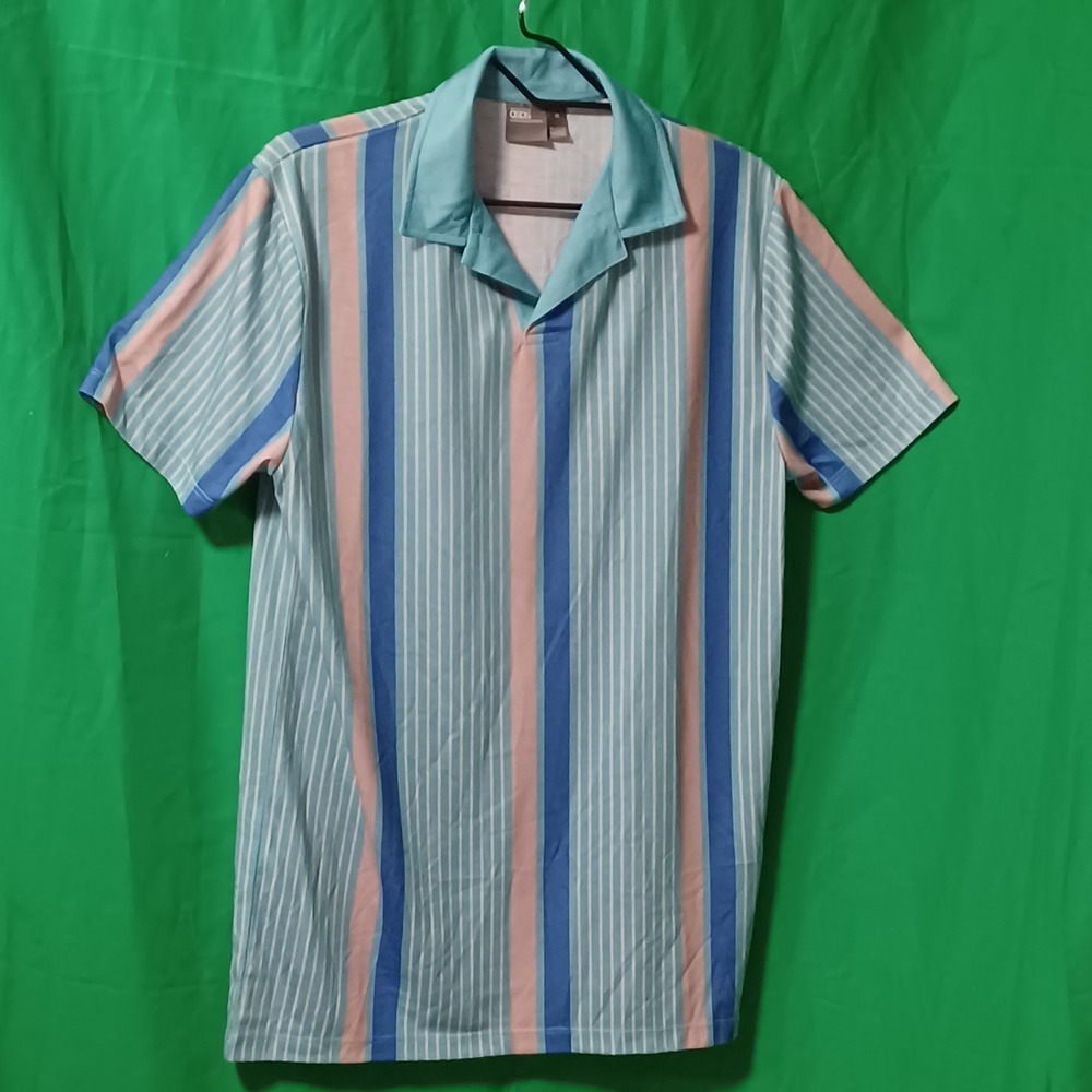 ASOS Mens Vertical Stripe Polo Shirt‎ Blue Pink Teal Short Sleeve Size M F102013